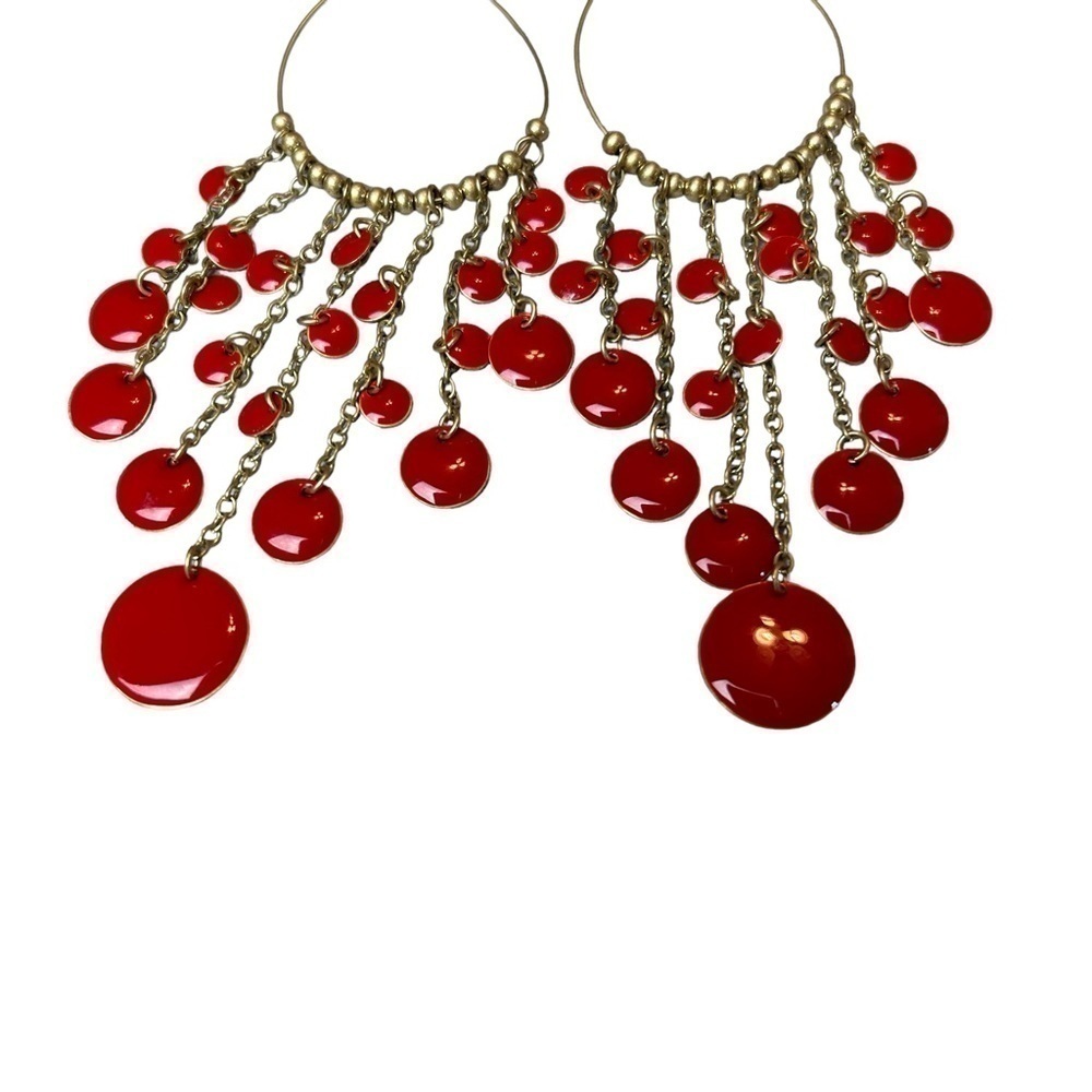 Stephan & Co. Red & Gold Hoop & Hook Drop Dangle Earrings - Picture 2 of 9
